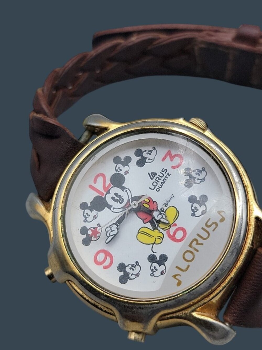 Vtg Lorus Seiko Disney 1990s Mickey Mouse Musical Watch 8" Braided Leather 34mm - Picture 15 of 15